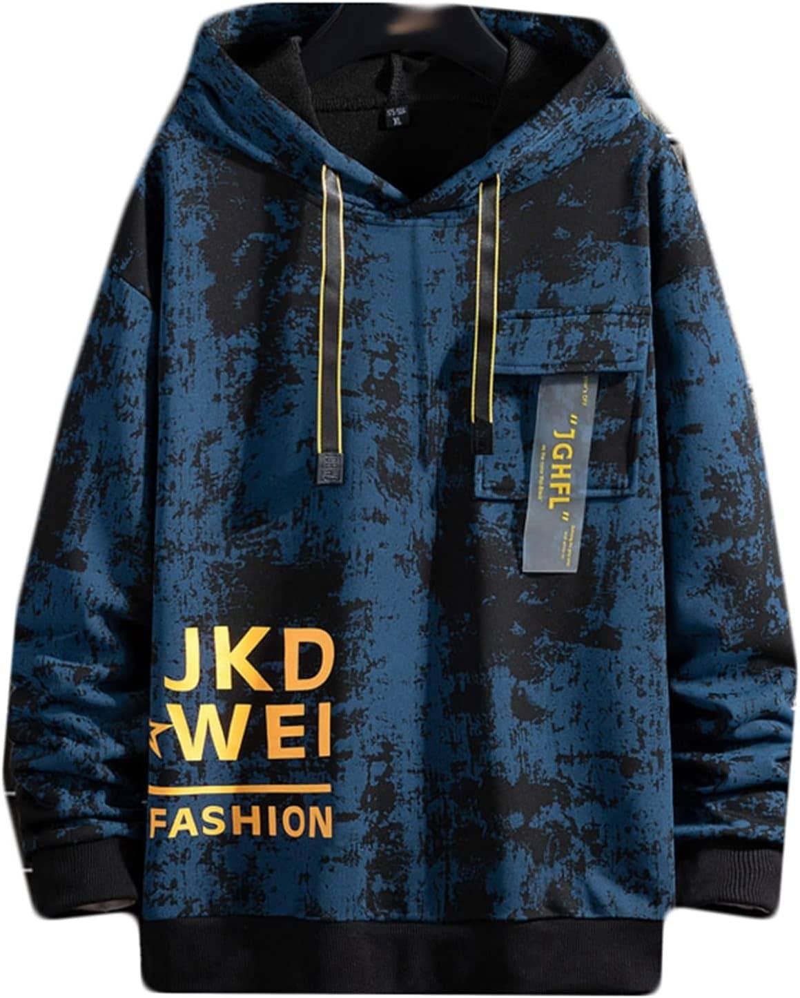 男性 長袖 パーカー トレーナー 韓国風 総柄 英字柄 ソフト ビッグシルエット 伸縮性 プルオーバー フード付き 保温 吸汗性 丈長め カジュアル カッコイイ 流行し 秋服 体型パカー スポーツウェ