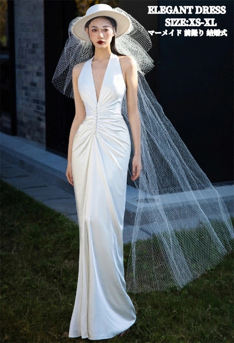 在庫僅少マーメイドドレス 結婚式 白 Vネック パーティードレス ウェディングドレス ロングドレス カラードレス 演奏会 姫系風 前撮り ウェディング撮影 きれいめ 二次会 披露宴 発表会 舞台用 ピ