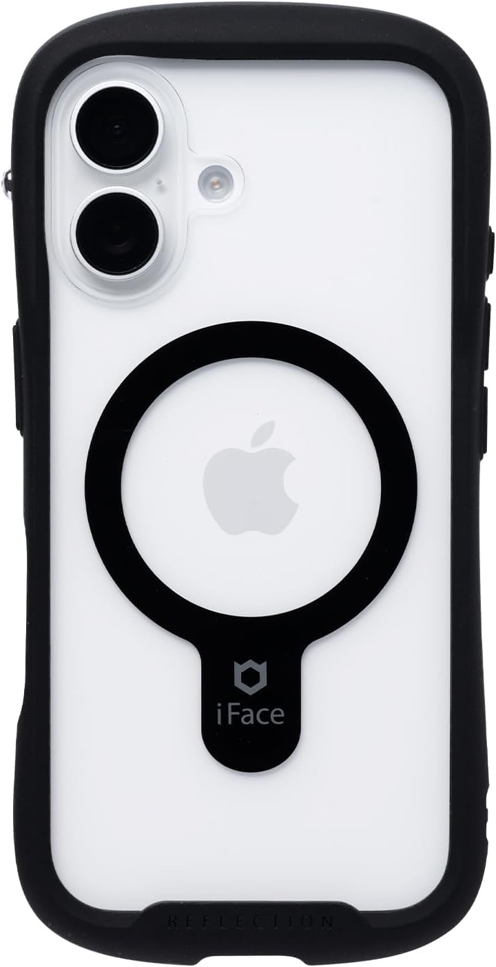 iFace MagSafe 対応 Reflection iPhone 16 ケース MagSynq クリア 強化ガラス(ブラック)アイフェイス アイフォン16 用 スマホケース iphone16 カバ