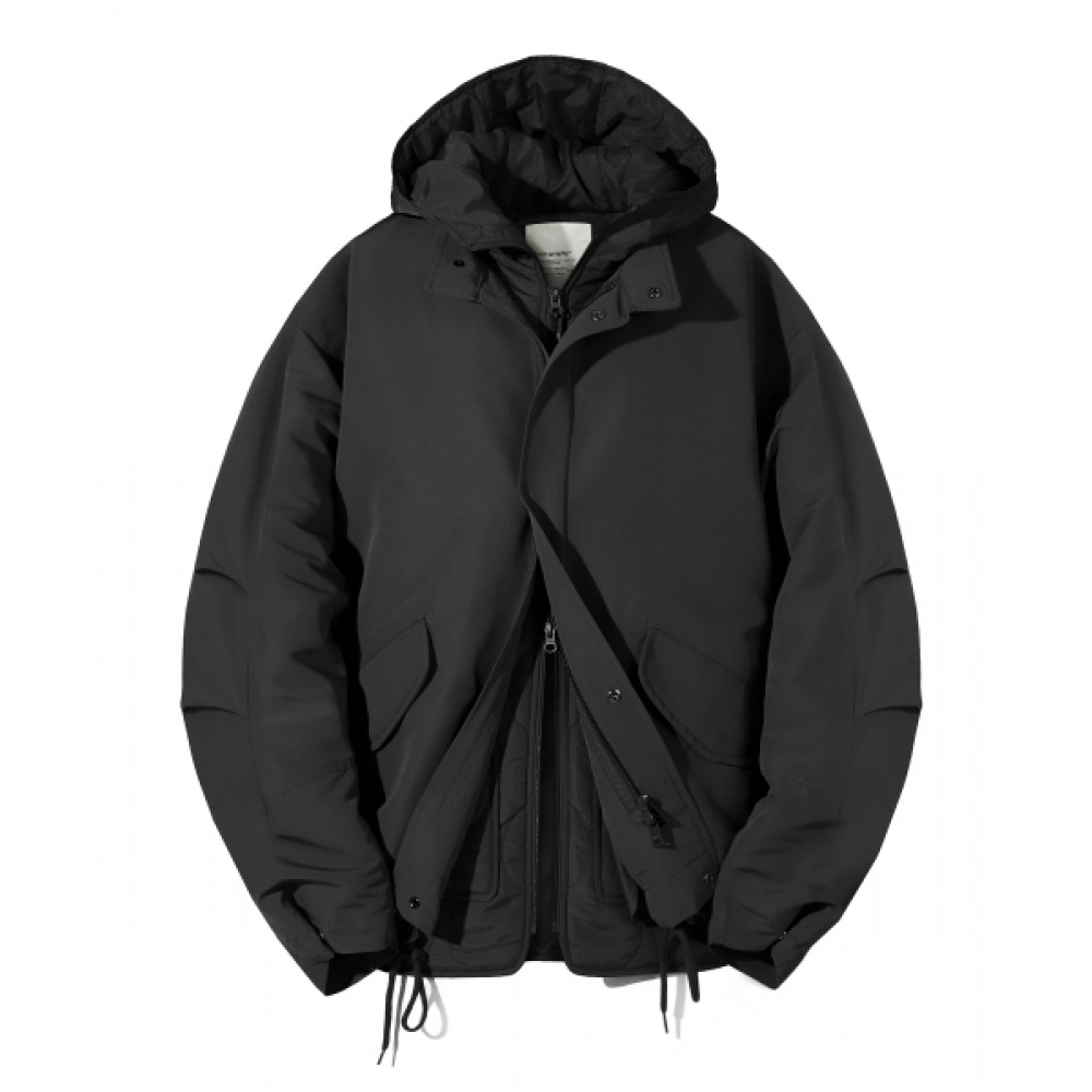 CODEGY [パディングバージョン]ユーティリティレイヤードフード付き MA-1 ジャケット_ブラック