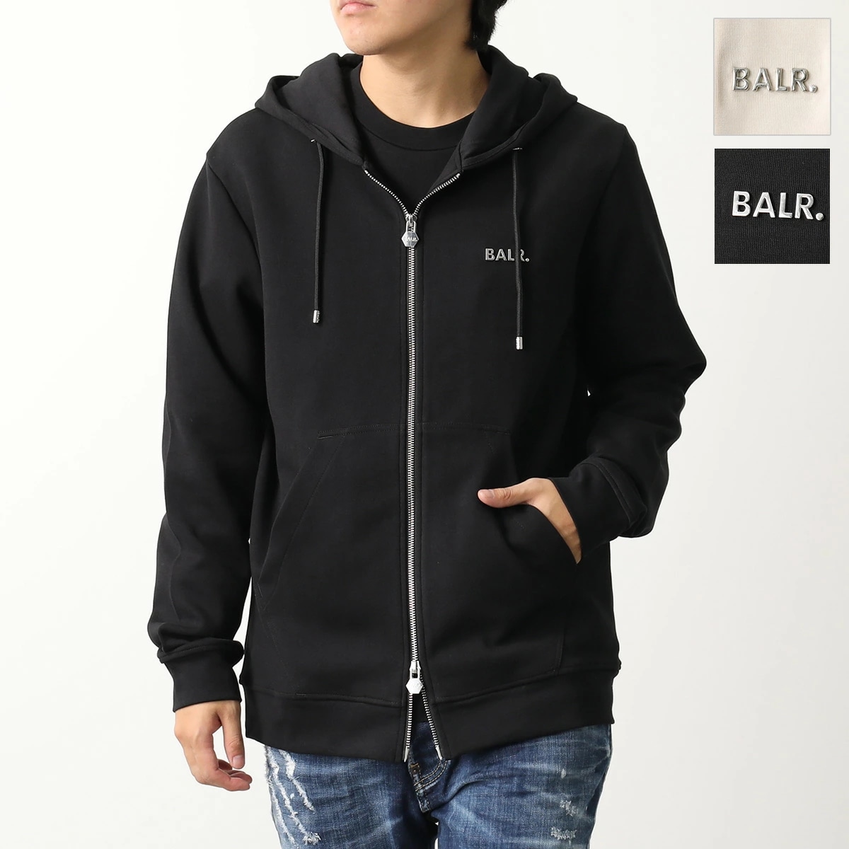 BALR. ボーラー パーカー B1269 1001 Q-SERIES REGULAR FIT ZIP THROUGH HOODIE メンズ ジップアップ スウェット メタルロゴ カラー2色