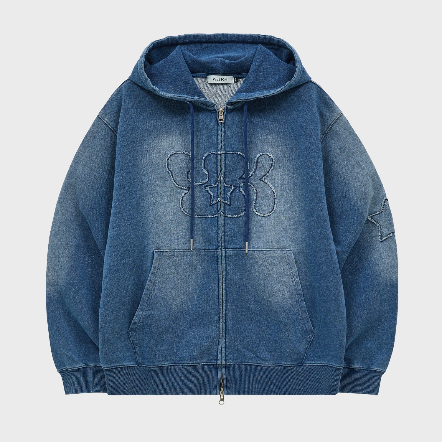 YK Applique Denim Hood Zip Up MEDIUM BLUE