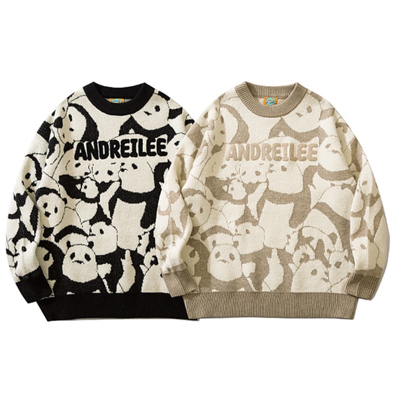 ニットセーター トップス パンダジャガード プルオーバー ラウンドネック ゆったり 男女兼用 カップル ルーズ 大きいサイズ 4,573円