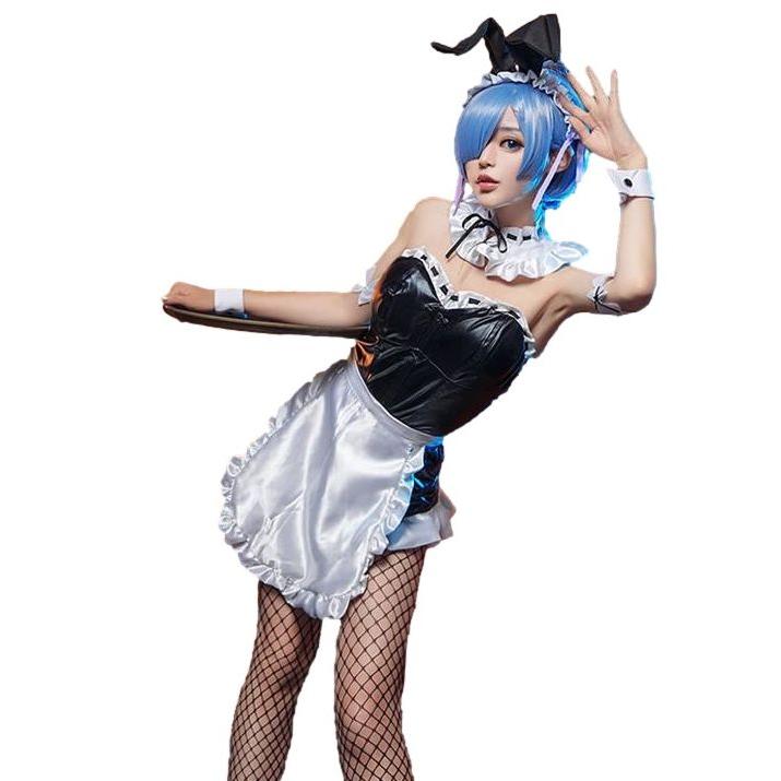 【品質保証 一部分3日出荷】ウィッグ付き Re:ゼロから始める異世界生活 リゼロ レム ブルーウィッグ バニーガール コスプレ衣装8点セット サイズ SXL