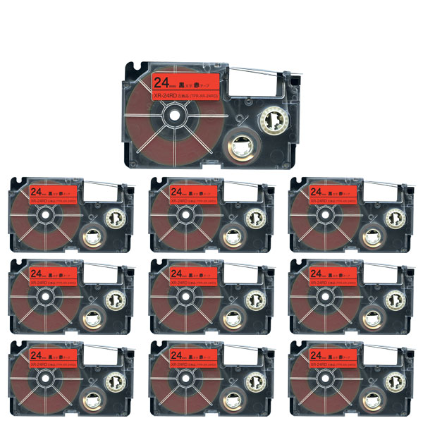 カシオ用 ネームランド 互換 テープカートリッジ XR-24RD ラベル 10個セット 24mm／赤テープ／黒文字
