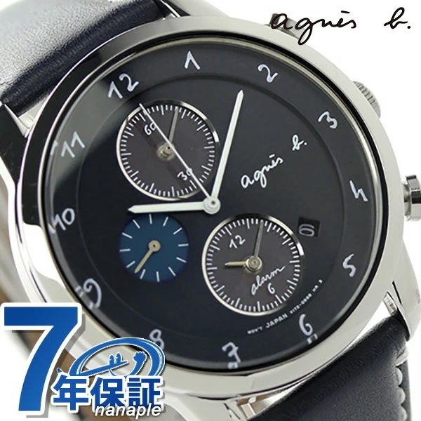 【時間指定不可】 b. agnes FBRD972 クロノグラフ ソーラー メンズ 時計 アニエスベー マルチェロ 革ベルト ネイビー 腕時計