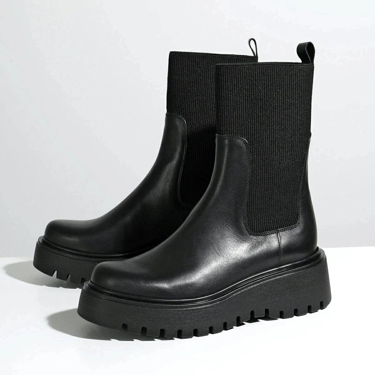 CORSO ROMA 9 コルソローマ ノーヴェ ショートブーツ 4405-35 レディース サイドゴアブーツ リブニット レザー シューズ 靴 BLACK