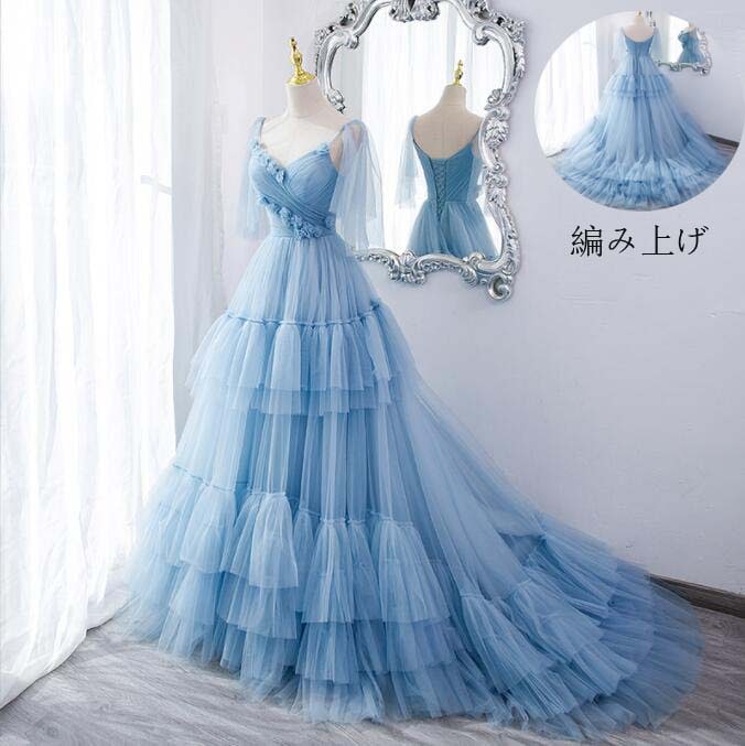 高級感 シンプルドレス カラードレス パーティードレス マキシ丈ワンピース ロングドレス 花嫁の介添え人 上品 エレガント ブライズメイド セクシー Aラインドレス チュールワンピース 袖なし 発表会