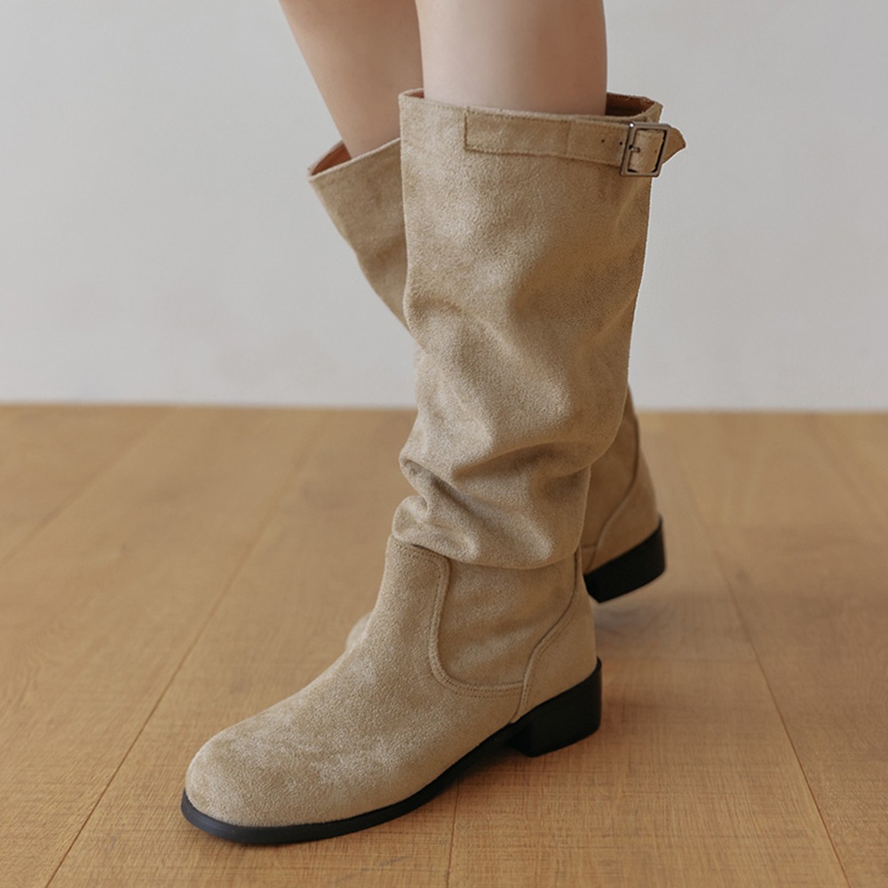 ビスケットバックルスエードロングブーツ