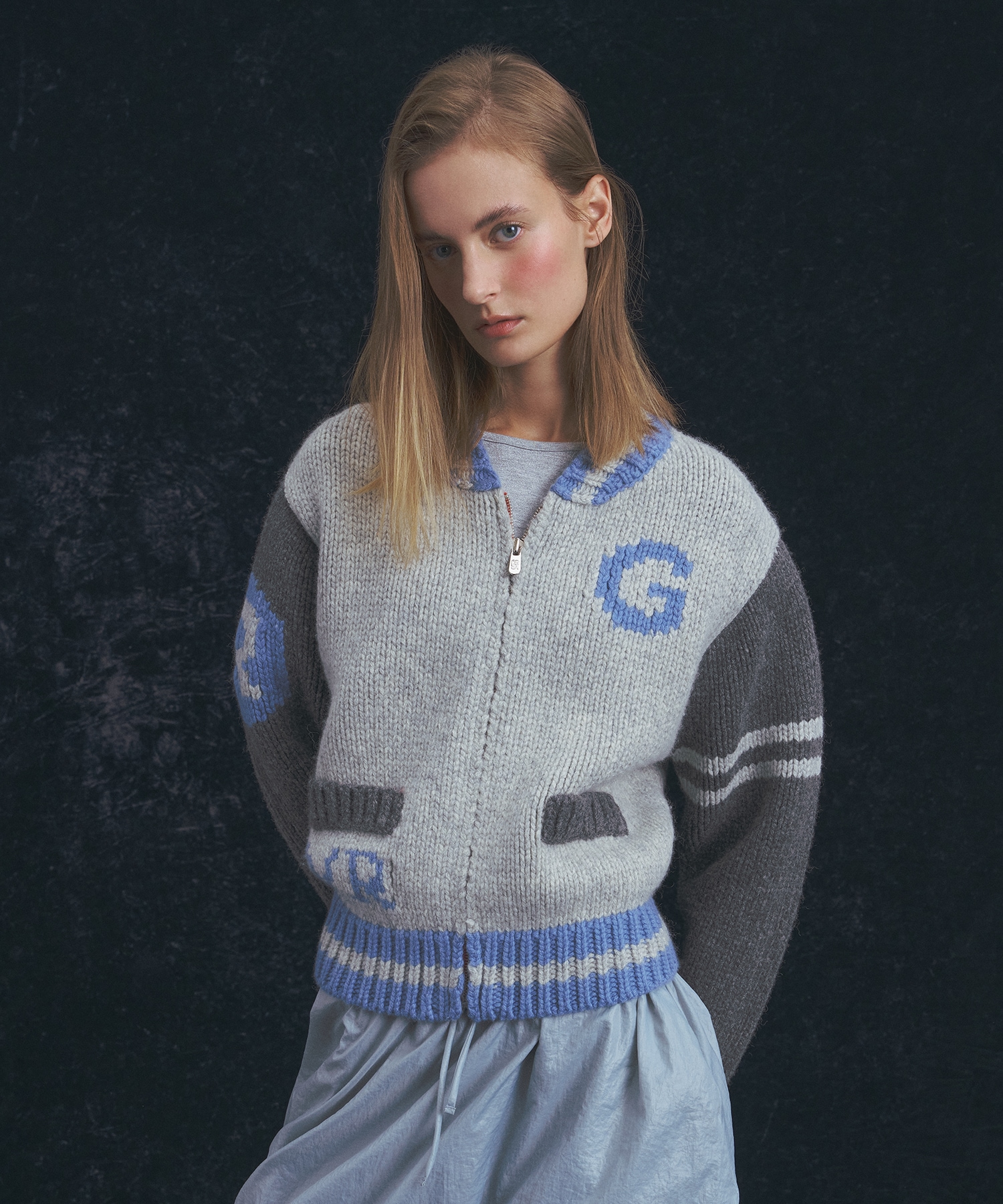 GROVE GRVR スポーツ_G ニットジップアップ_グレー