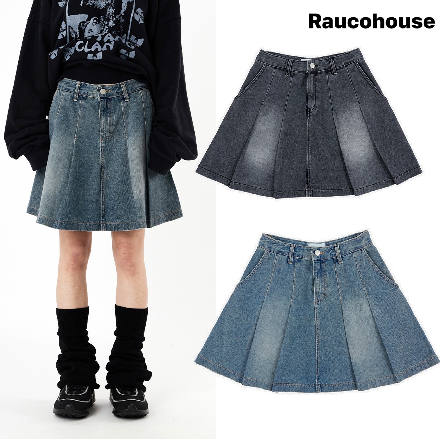 Washed tennis denim skirt 2色 新商品 女性服 カップルアイテム ストリートファッション 贈り物 学生 大学生
