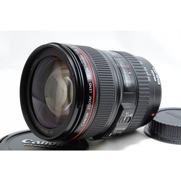 【中古】キヤノン Canon EF 24-105mm f/4 L IS 美品 標準ズームレンズ 望遠 前後キャップ付き