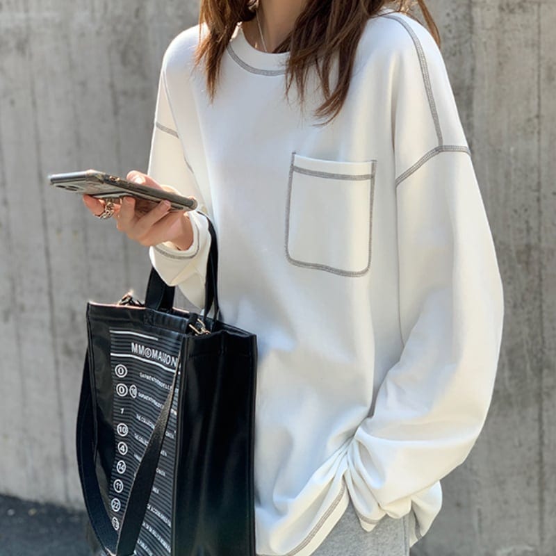 3color レディース カットソー Tシャツ 長袖 ステッチ グレー ホワイト ブラック 213 5,611円