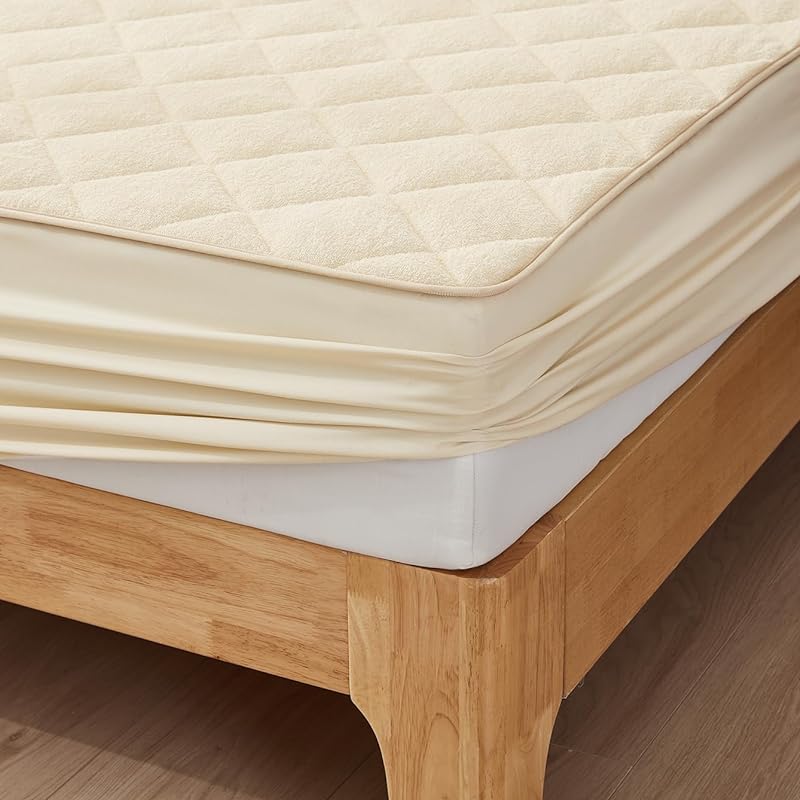 Tametra 敷きパッド パッド一体型ボックスシーツ パイル部分綿100％ ベッドカバー ベッドシーツ ベッドマットレス 敷きカバー 敷ふとん兼用 オールシーズンで使える タオル地 着脱簡単 抗菌防