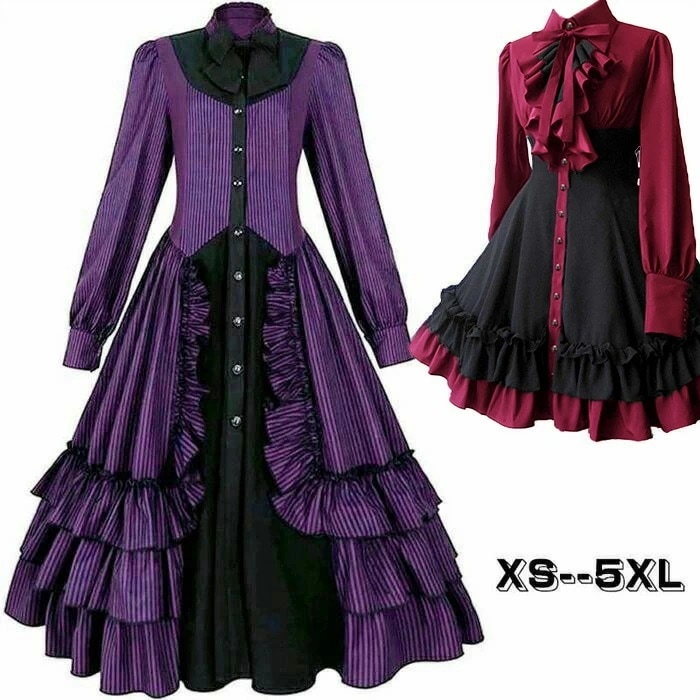 ロリータ ワンピース単品 クラロリ ゴスロリ 長袖あり 袖付き Aライン Lolita リボン フリル裾 クリスマス レディース コスチューム 衣装 かわいい 仮装 パーティ お茶会 学園祭 文化祭