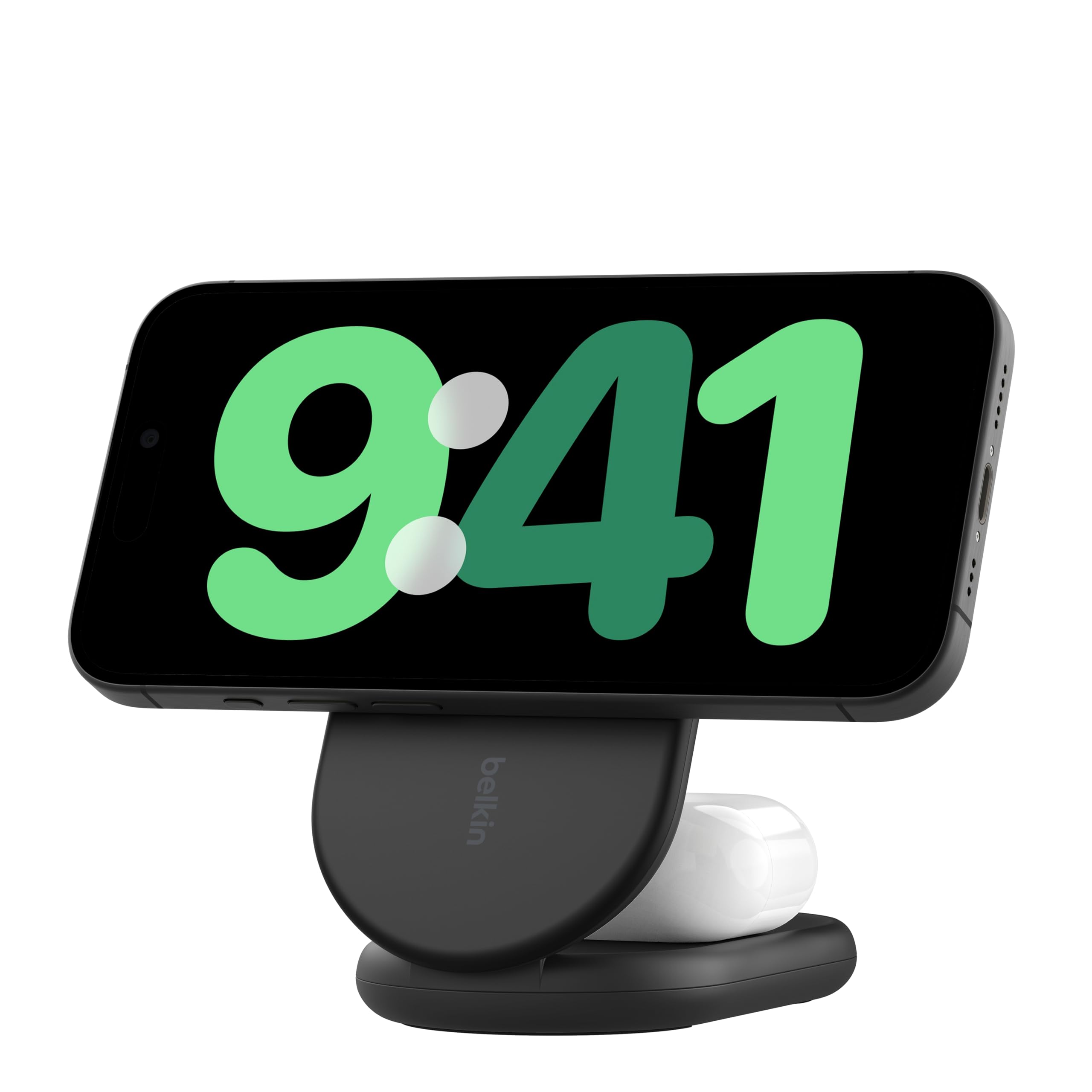 Belkin 2 in 1 ワイヤレス充電スタンド Qi2公式認証/MagSafe対応 iPhone17,16～12/スマートフォン(最大15W高速充電) AirPods/ワイヤレス充電対応イヤホン(