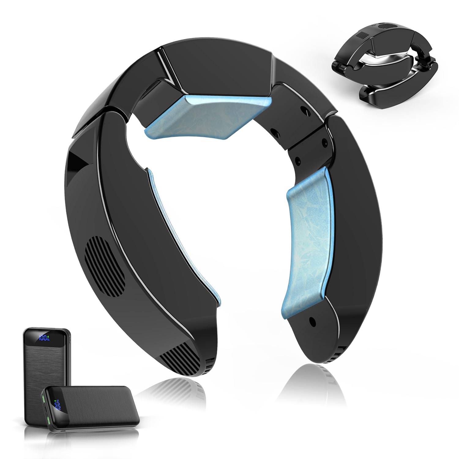 ネッククーラー 冷却ブレート【2025新登場&首掛けクーラー&30000mAhバッテリー付き】首掛け扇風機 ペルチェ素子 ３つ冷却ブレート 強弱モード Type-C給電式 携帯扇風機 静音＆軽量 折り