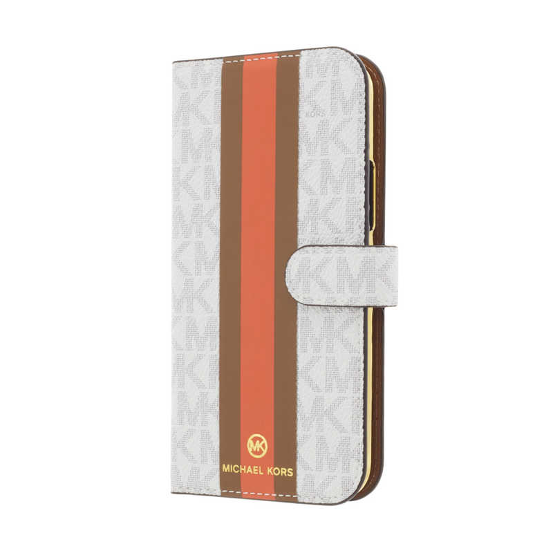 マイケルコース　Folio Case Stripe with Hand Strap - Magsafe for iPhone 12 mini ブライトホワイト　MKPHBGWFLIP2054