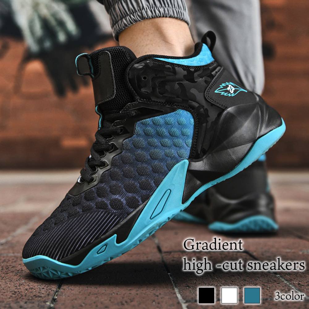 スニーカー メンズ グラデーションハイカットスニーカー 赤 春 マジック ローカット 夏 ハイカット 軽量 幅広 疲れない ブランド 冬 靴 防水 厚底 ブラック 白 4E ホワイト 高い かかとなし