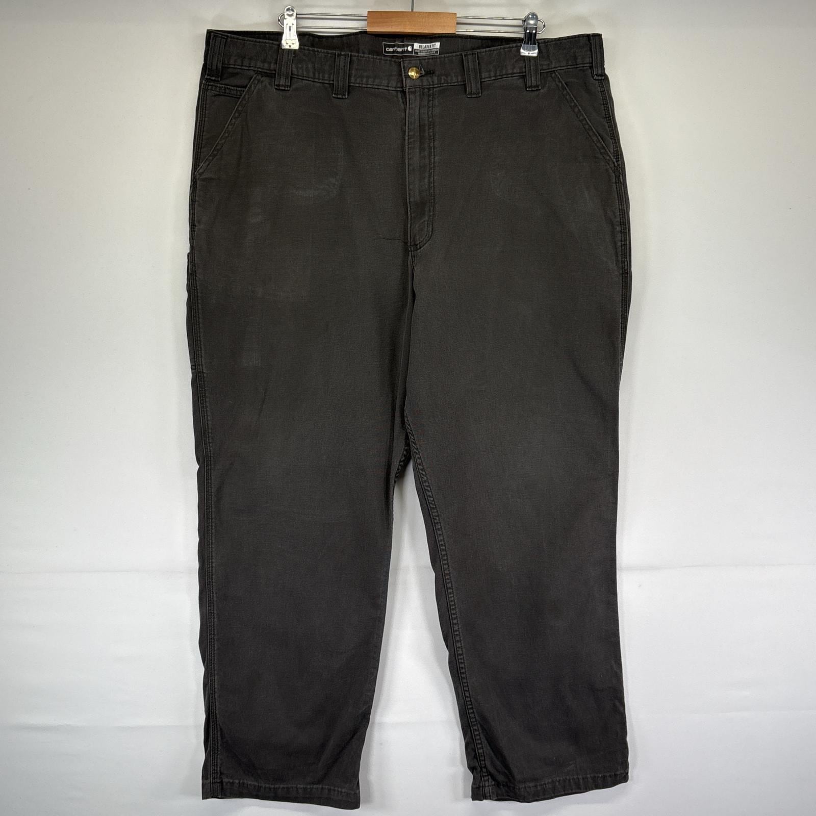 古着 ワークパンツ ダック リラックスフィット 大きいサイズ ワンポイントロゴ w44 L32 ダークグレー系 メンズ