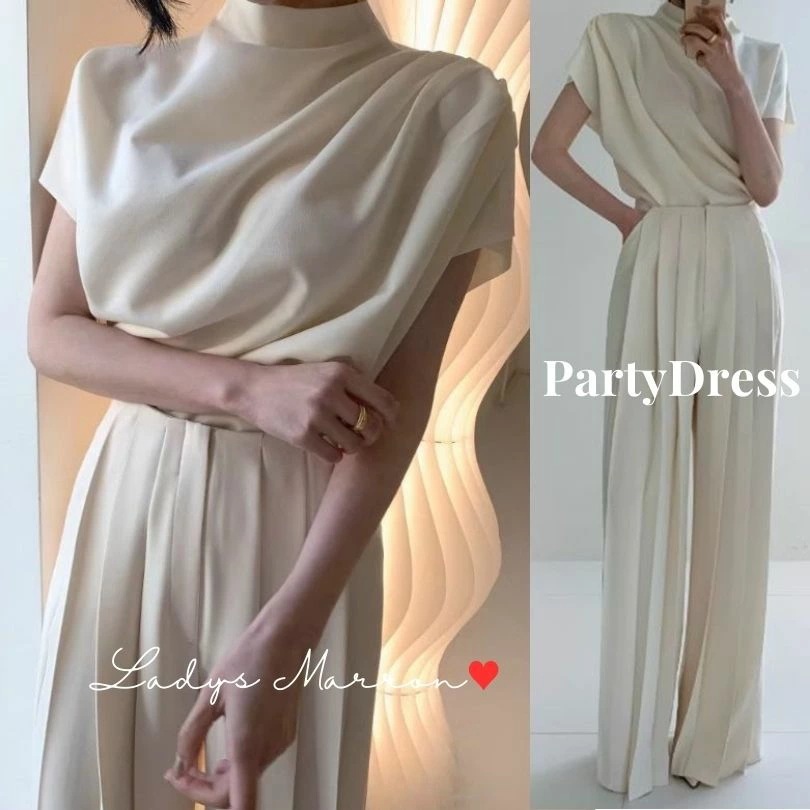 今だけ！結婚式パンツドレス 結婚式パンツスタイル 結婚式パンツスーツ 結婚式ドレスパンツ フレンチスリーブ 20代 30代 40代 パーティードレス かっこいい お呼ばれ 結婚式セットアップ ツーピー 5,293円