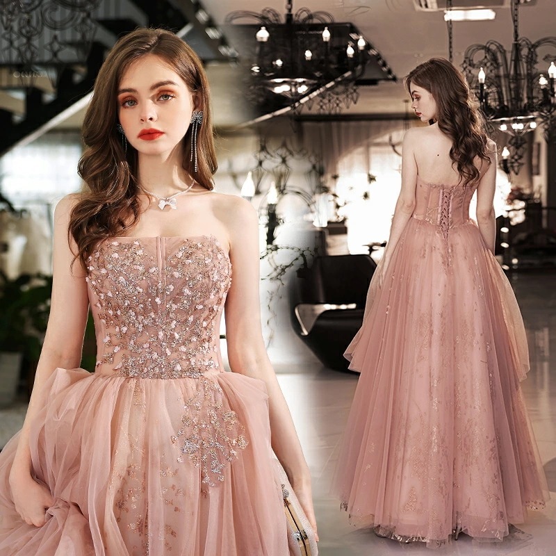 【SNS大人気】XS-3XL レディース ウェディングドレス カラードレス 結婚式　花嫁 披露宴　刺繍 二次会 パーティードレス 演奏会 お嫁さん 発表会 誕会 少女 ピンク