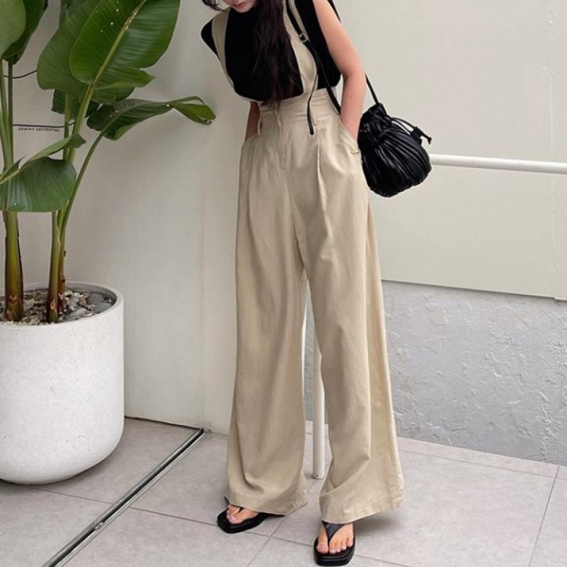 【輝いて超人気】 韓国風 無地 ギャザー ハイウェスト 取り外し可能紐 ゆったり サロペット