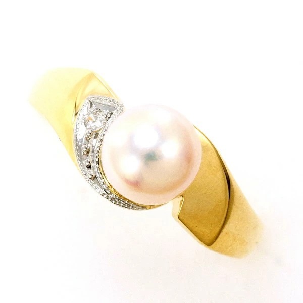 PT K18YG リング 指輪 11.5号 パール(真珠) 約6mm ダイヤ ジュエリー 中古