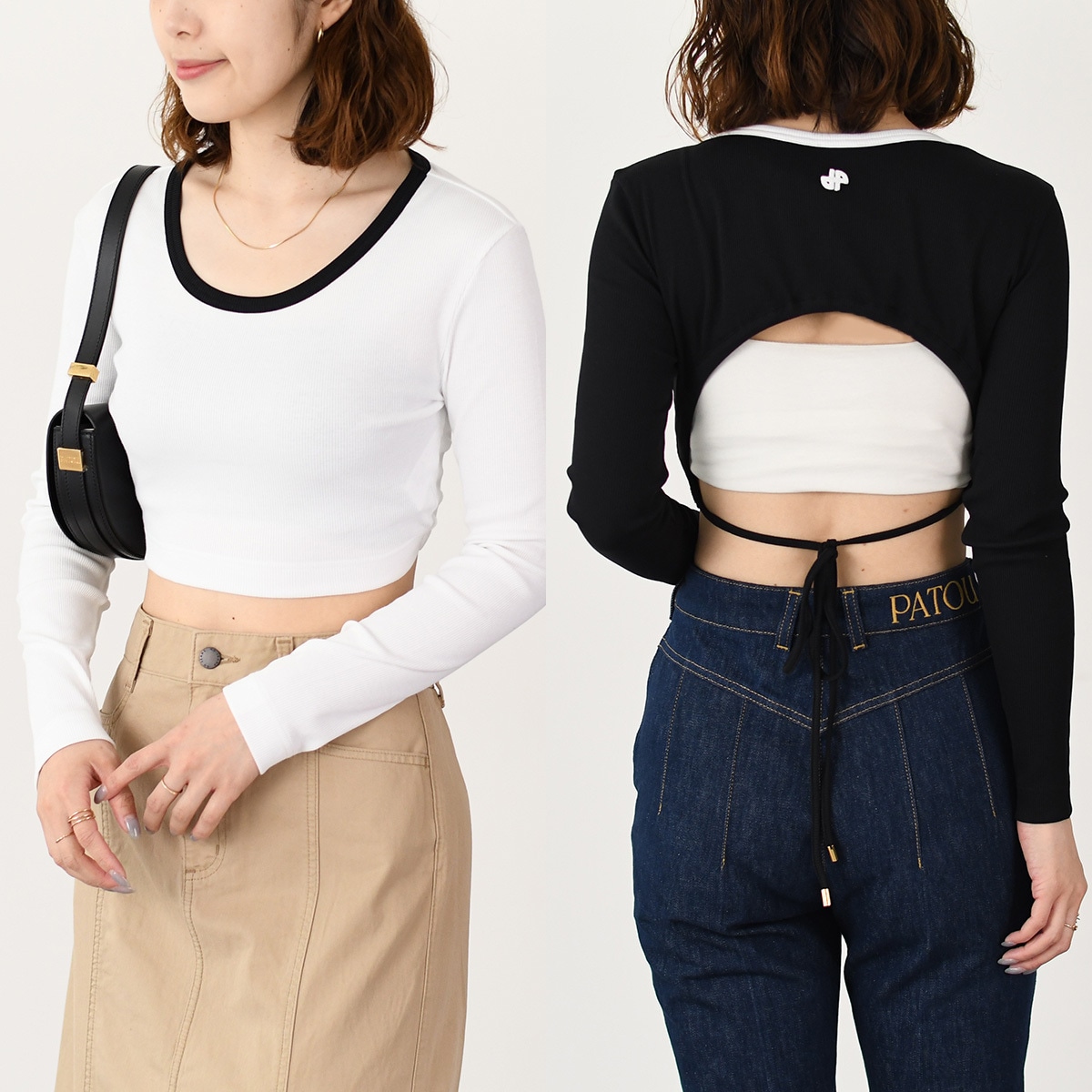 カットソー JE107 9978 オープンバック クロップドTシャツ ロンT レディース ブラック 黒 長袖 ショート丈 カジュアル おすすめ 人気 ブランド