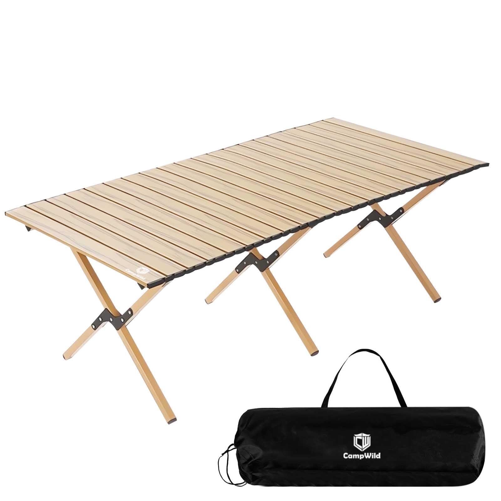 Campwild アウトドアテーブル ウッドロールトップテーブル 折りたたみ コンパクト 収納 簡単組立 収納バッグ付 ローテーブル キャンプ アウトドア DJZ (イエロー)