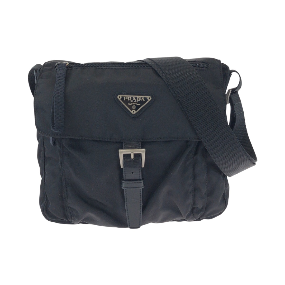 美品 テスート 三角ロゴプレート ブラック 黒 シルバー金具 ナイロン BT8994 ショルダーバッグ ポシェット メンズ 501641