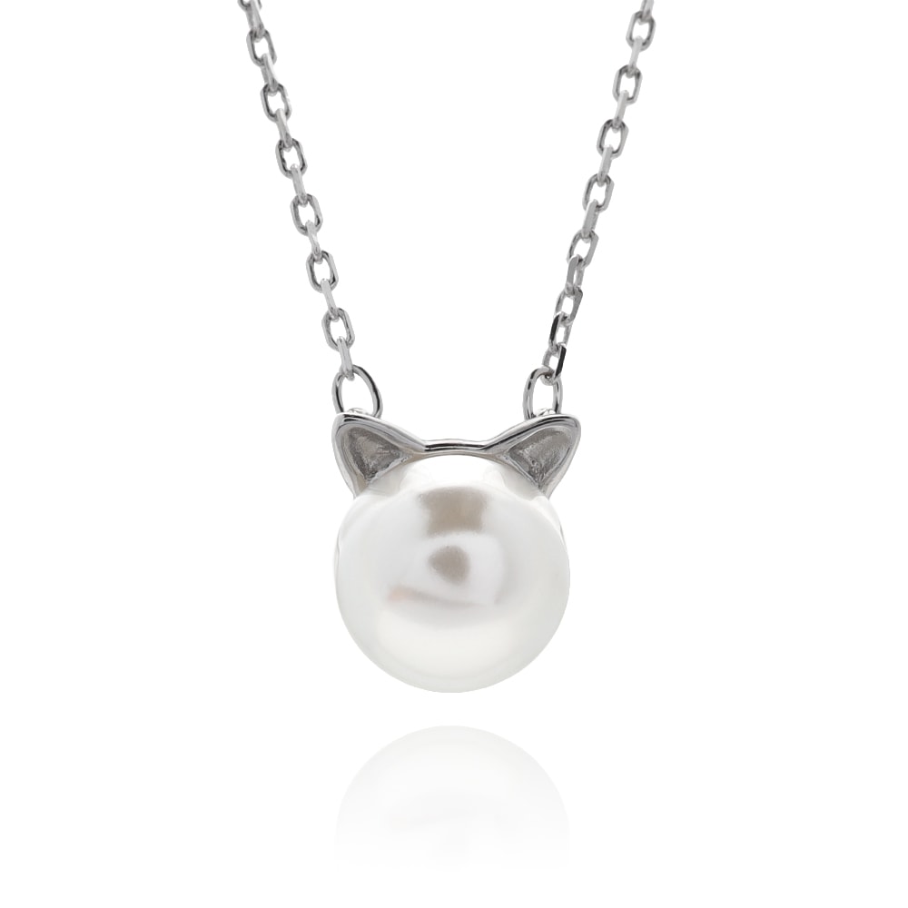 S925 キャット パール 猫 ネックレス [fhns070-silver]