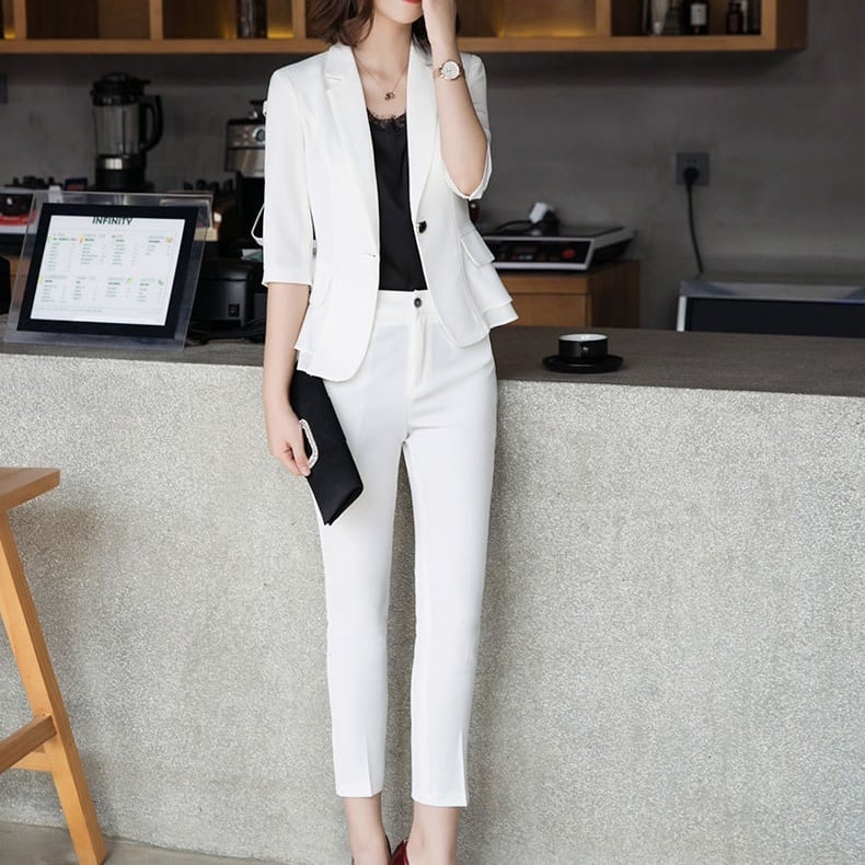 セットアップ スーツ ツーピース 2点セット パンツ ボトムス 7分袖 ジャケット フレア ハイウエスト シングルブレスト スカート 台形スカート 長袖 ロング ストライプ アンクル丈 lsu0115