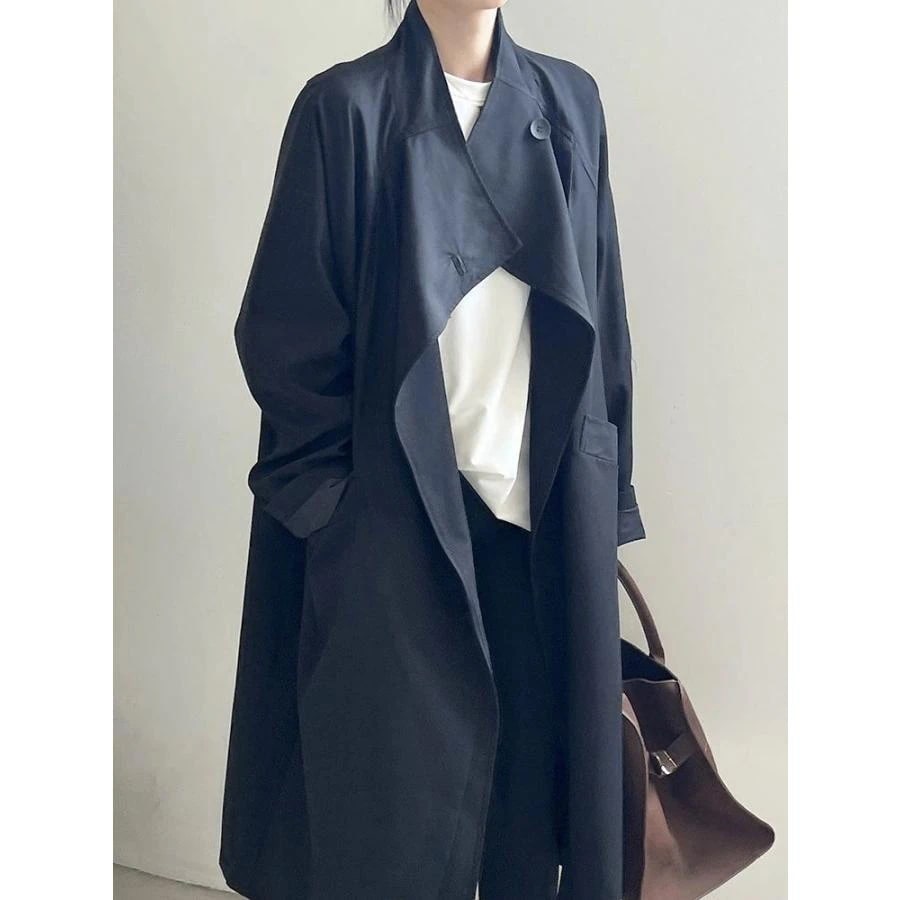 トレンチコート レディース 秋 ロングコート コート ジャケット ポケット付き スリット スプリングコート 大きいサイズ ロング丈 トップス 無地 長袖 秋