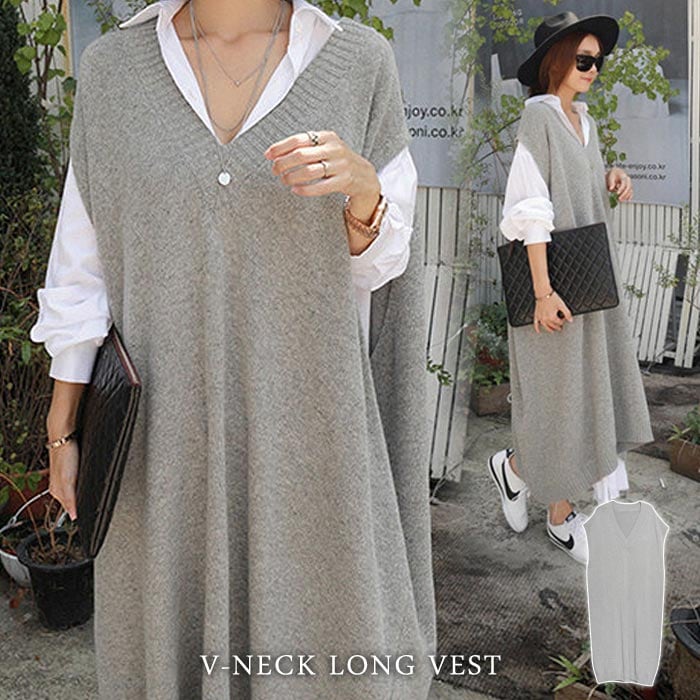 ベスト ニットワンピース ジャンパースカート ロングワンピース ニット レディース ロングベスト ロングニット ノースリーブ ニットベスト ゆったり Vネック マキシワンピ 大人 かわ ロングワンピ