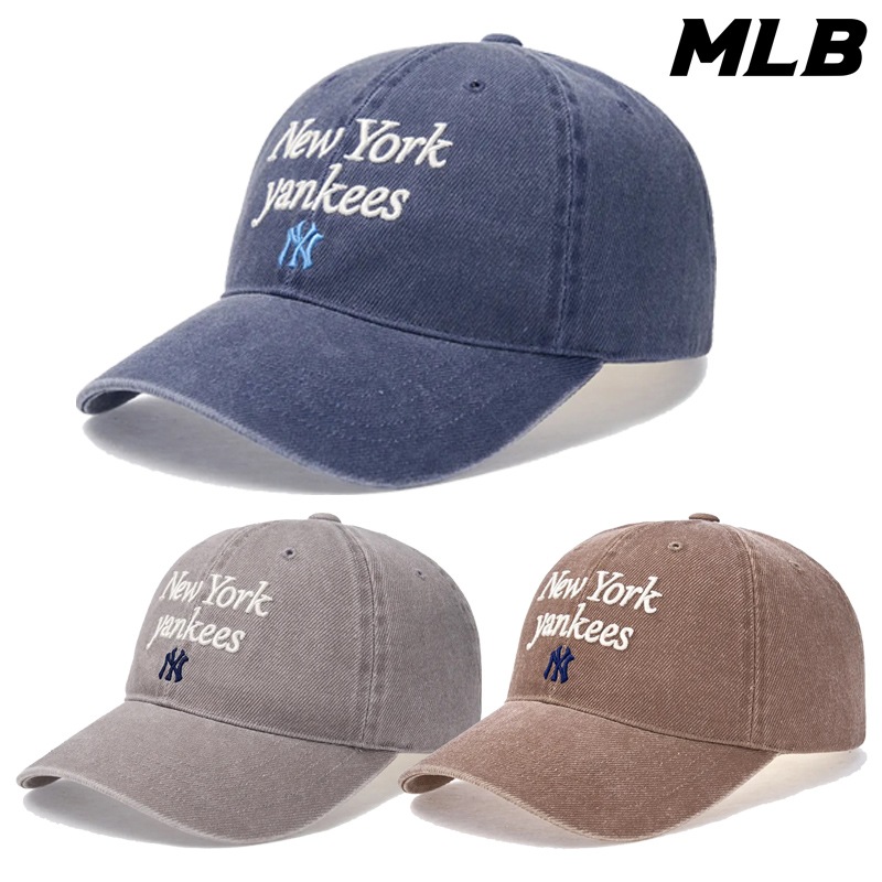 3ACPVV04N Varsity Lettering Washing Unstructured Ball Cap ウォッシュ加工 ロゴデザイン 韓国風 帽子 コーデ提案 ジャケット ニット 秋冬向け
