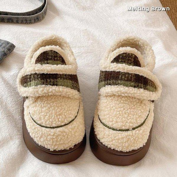 女性用ファーシューズ 冬用フラットシューズ SS76