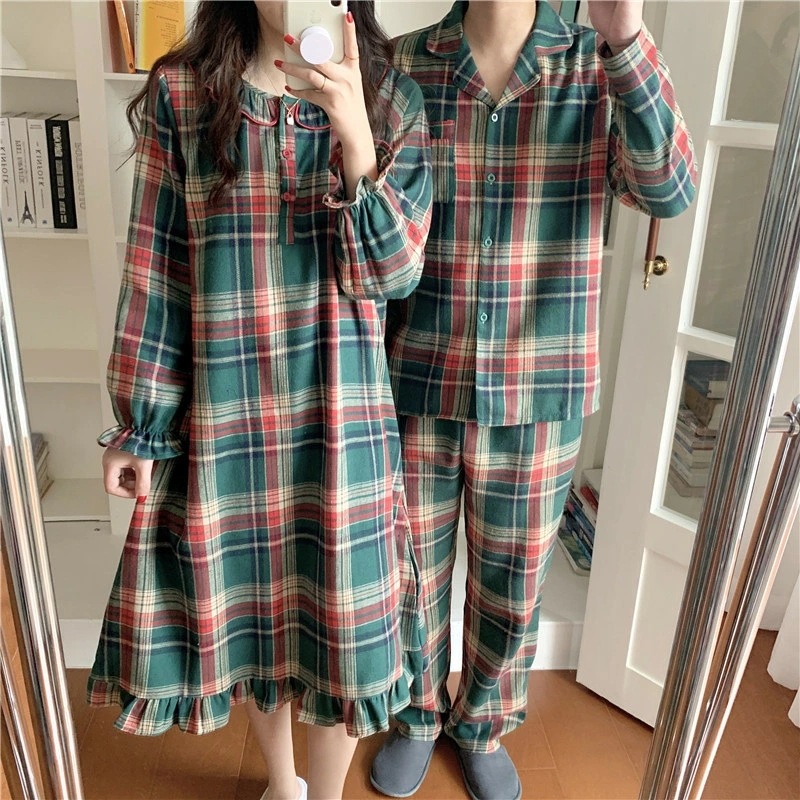 クリスマス風 パジャマ ルームウェア レディース ワンピース メンズ 上下セット 長袖 ペアルック カップル 春秋用 秋冬 前開く かぶり ギンガムチェック柄 長ズボン あったか 部屋着 お揃い 男女 4,564円