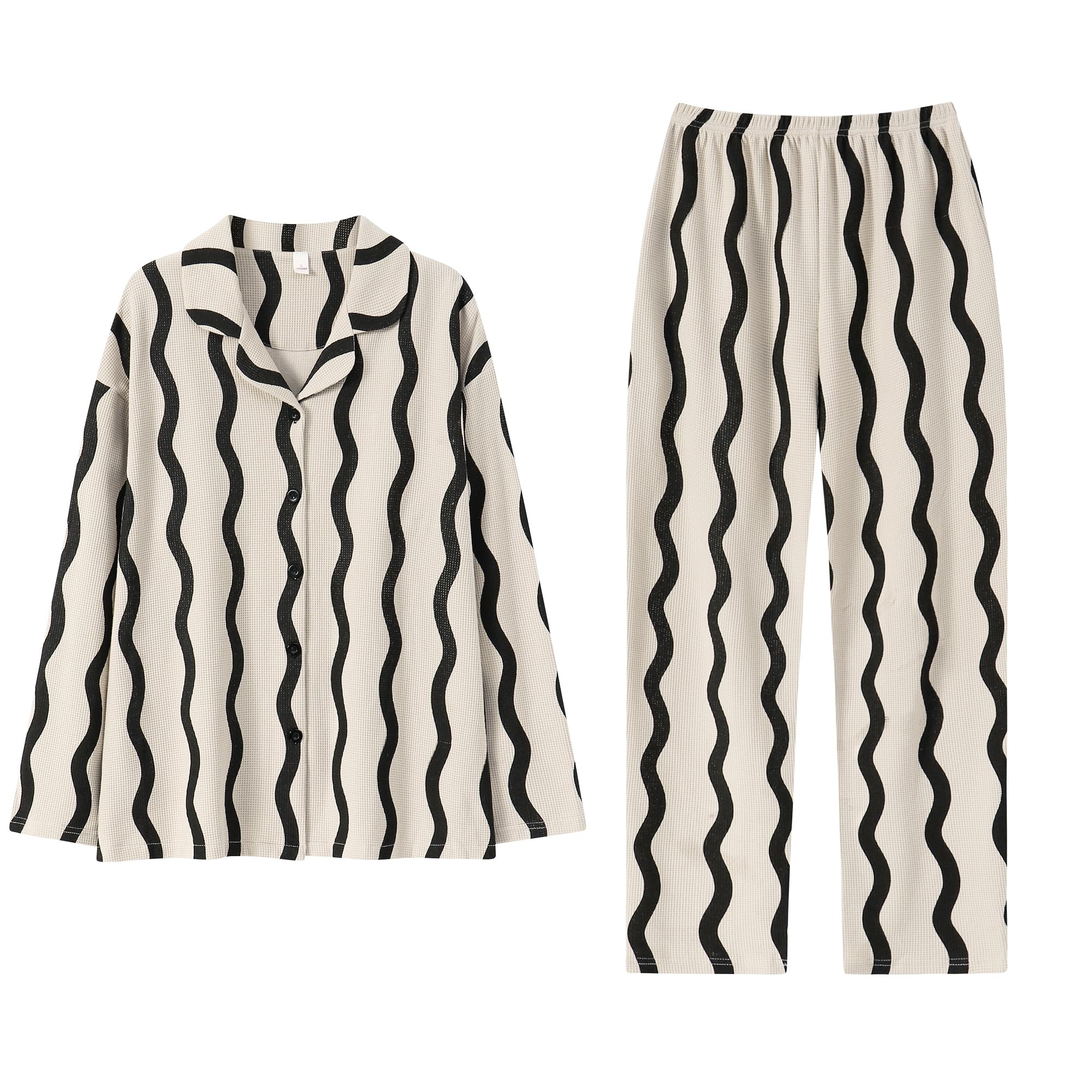 [SHYLANZI] パジャマ レディース 春秋 長袖 ルームウェア セット 綿100% ボタン衿付き ワッフル ホームウェア（M～2XL)