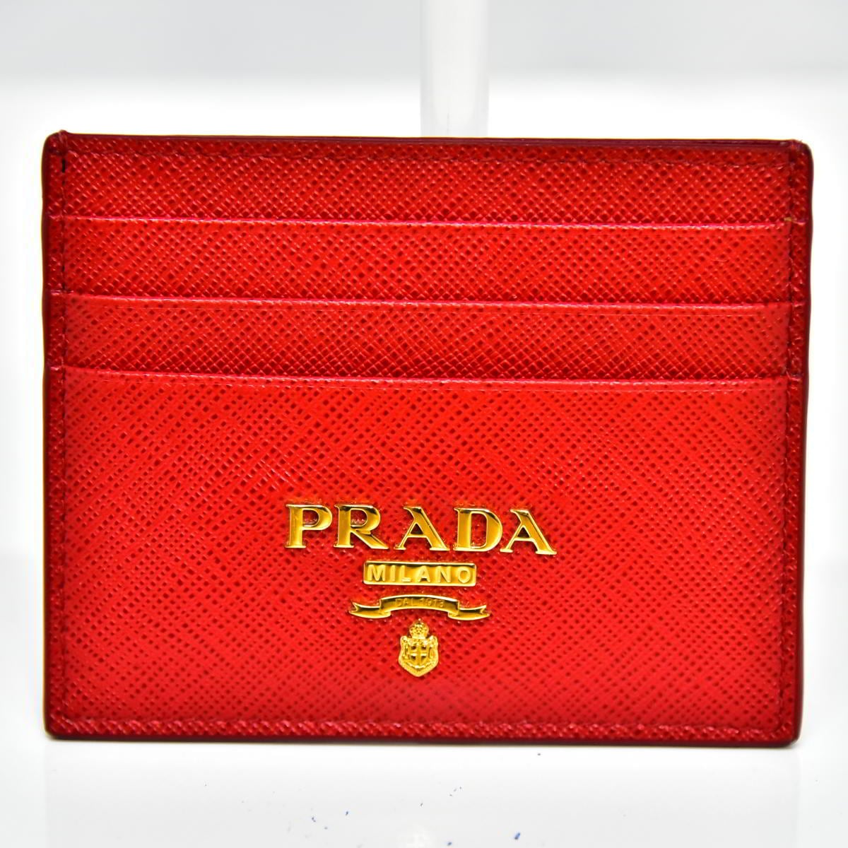 鑑定済 カードケース 名刺入れ パスケース サフィアーノ レザー レッド レディース