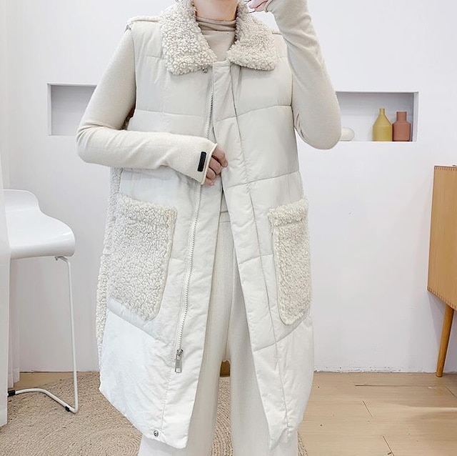 レディース ロングベスト ジップアップ ロングジレ 3COLOR もこもこ ふわふわ 大人可愛い