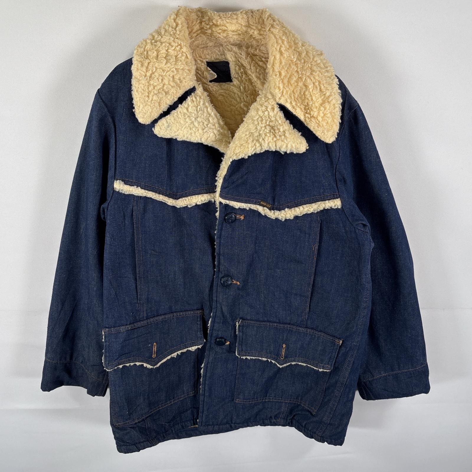 古着 70s/70年代 ヴィンテージ ROEBUCKS Sears デニムジャケット バッドダイデニム ボア カバーオール 38R 濃紺 メンズ
