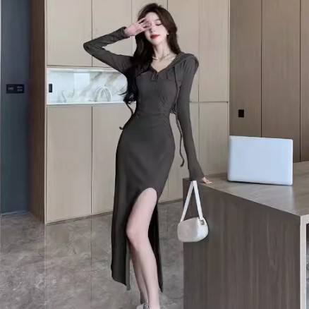 ワンピース フード付き スウェット ワンピドレス ロング丈 長袖 かわいい 大人可愛い きれいめ カジュアル 大人 上品 おしゃれ お洒落 かっこいい 大人女子 ラブリー キュート ガーリー 個性的