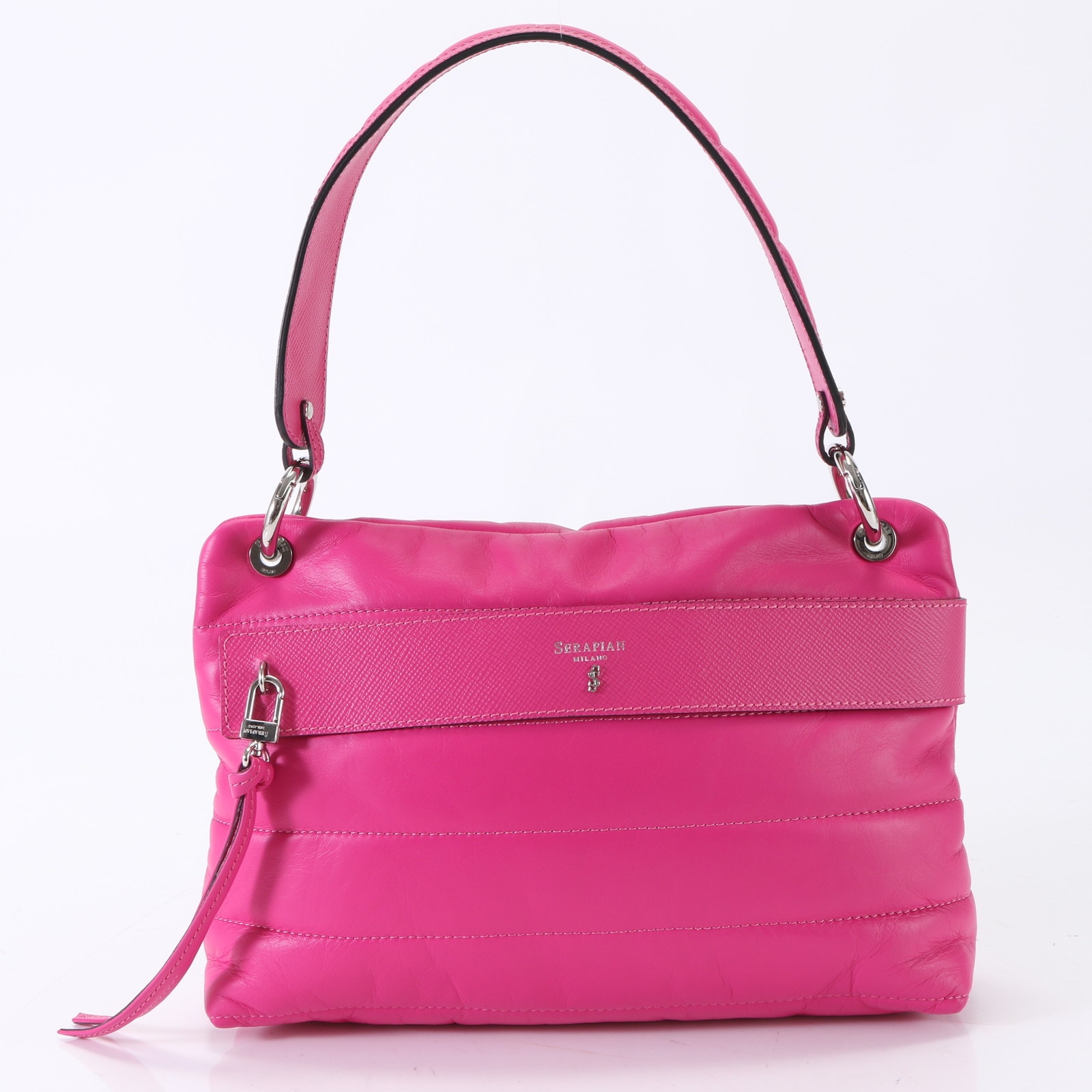 極美品 SERAPIAN イタリア製 ステッチ レザー ハンドバッグ トート 本革 ピンク 婦人 かわいい レディース EEM R12-5 中古