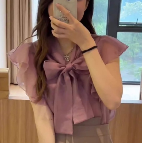 レディース トップス シャツ ブラウス 前開き 半袖 フレンチスリーブ ボウタイ フェミニン レース フリル リボン コンサバ ボタン かわいい 大人可愛い きれいめ シンプル カジュアル 上品 4,717円