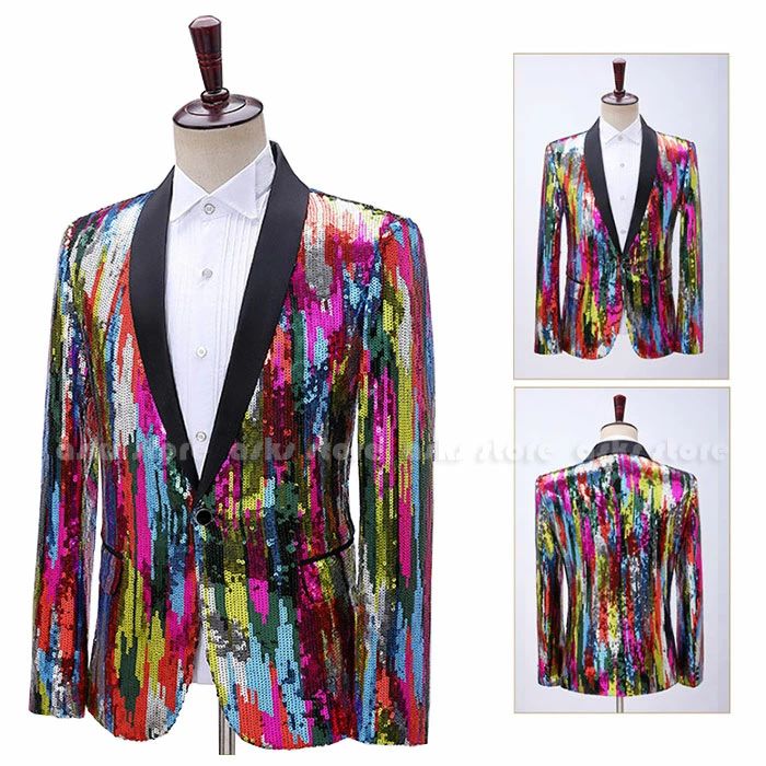 超目玉 ステージ衣装 メンズ スパンコールジャケット カラフル きらきら スパンコール 舞台衣装 ステージ服 虹色 スーツジャケット 長袖 紳士服 礼服 忘年会 新年会 パーティー コンサート 結婚式