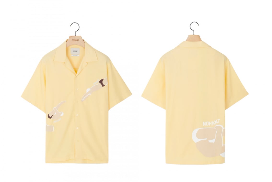 ダイビンググラフィックプリント半袖シャツイエロー