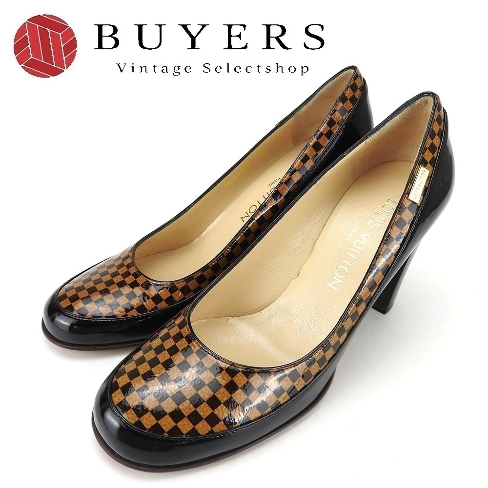 中古 パンプス 34 1/2 エナメル ブラウン ブラック 日本サイズ約22cm ハイヒール レディース 女性