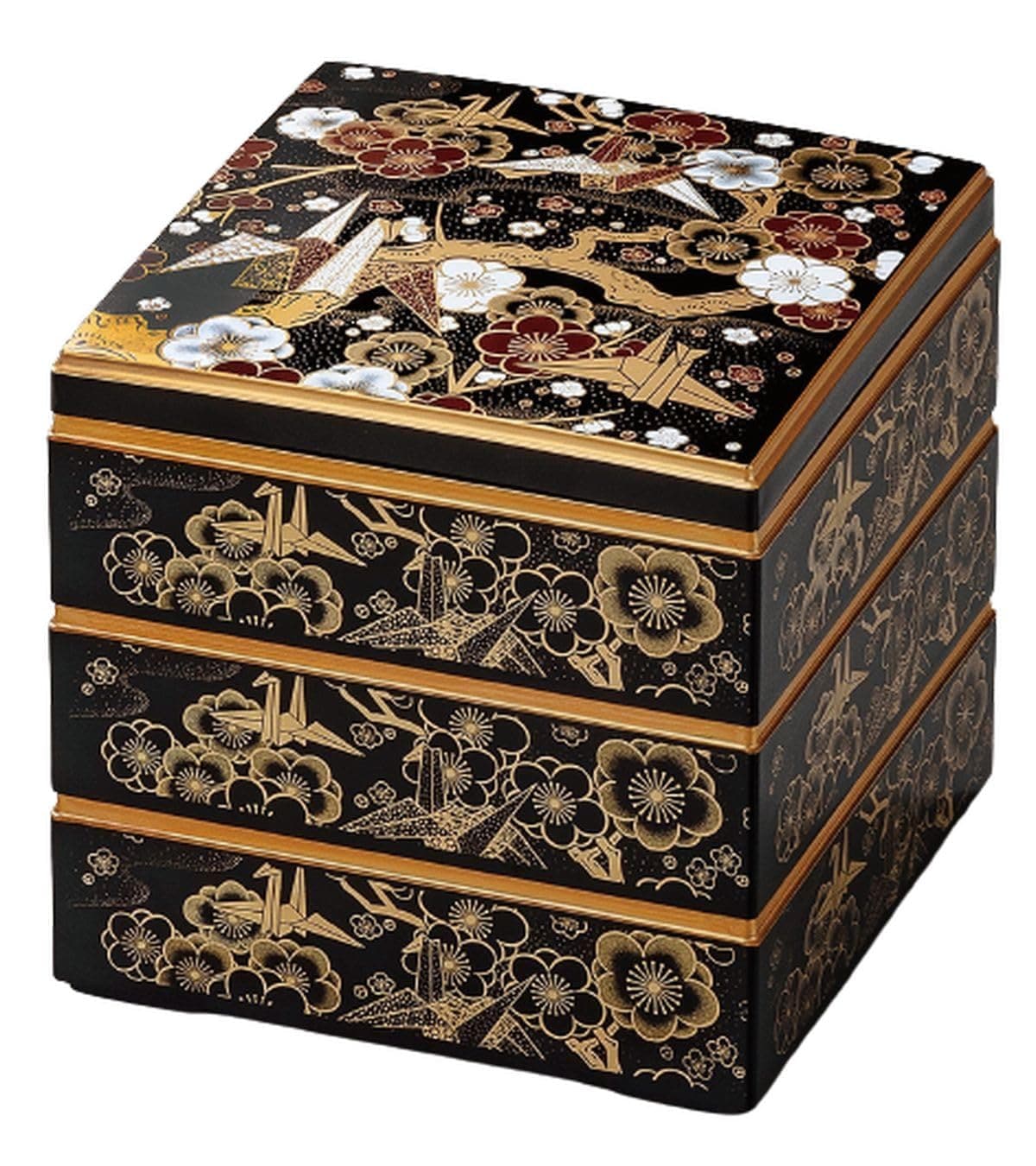 J-kitchens 行楽弁当箱 （ 弁当箱 ） 日本製 3段 6.5寸 彩校倉 黒 折鶴 19.4cm x 19.4cm x 19.2cm