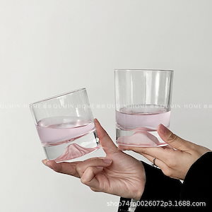 ピンクのマウンテングラスシンプルなデザイン山脈グラス格調高いルックス値カクテルグラスウィスキー雪山グラス